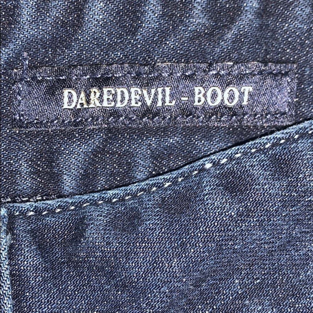 GUESS Daredevil Jeans Boot Cut Blue Straight 2000 Y2K Long Tall Riding Size 28 - Picture 4 of 7